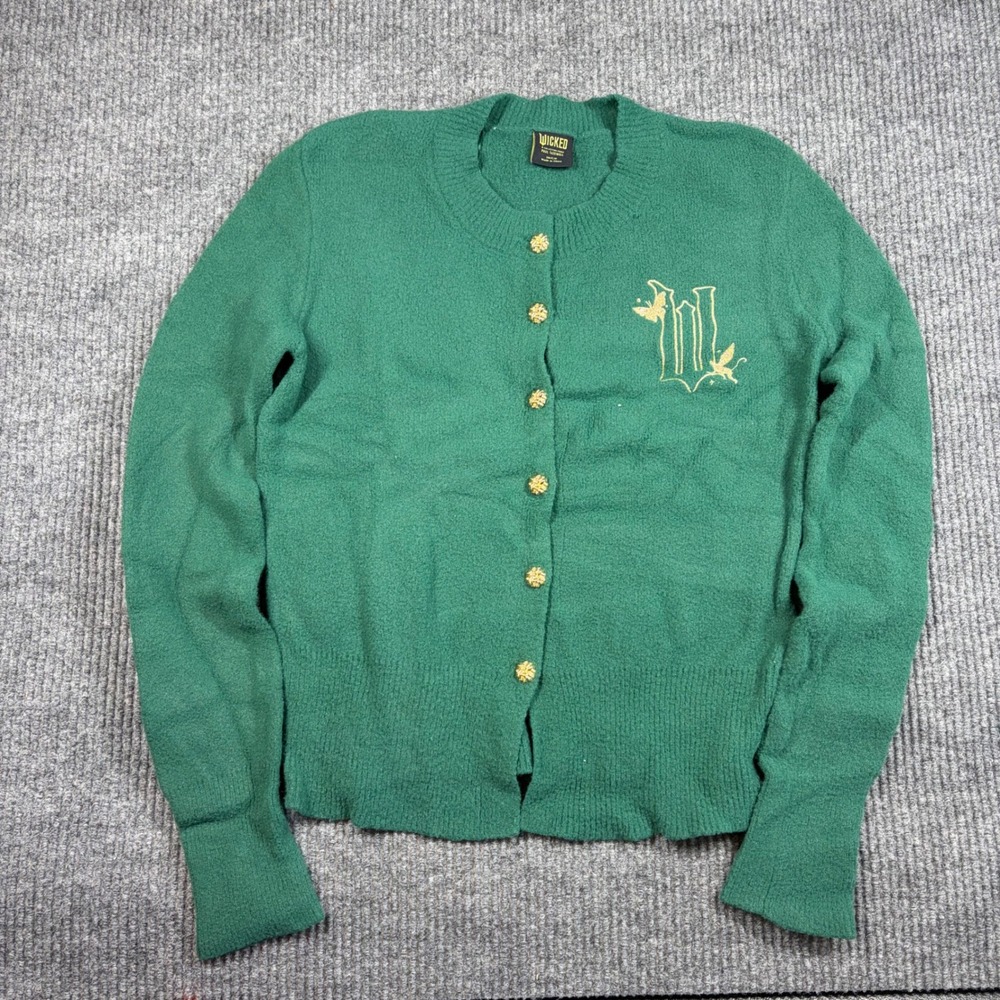 Wicked Paul Tazewell Green Cardigan Sweater Gold Buttons Embroidered Logo SM